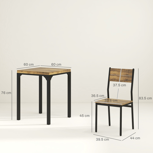 HOMCOM Three-Piece Minimal and Compact Dining Set, Rustic Brown