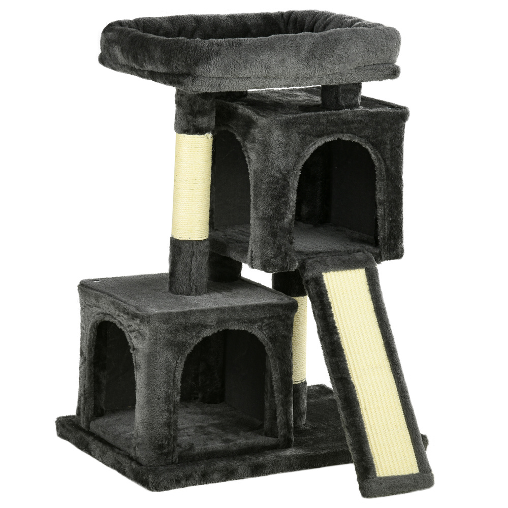PawHut Cat Tree for Indoor Cats 81cm Cat Scratching Post Scratch Board Kitten Tower Climbing Frame, Black