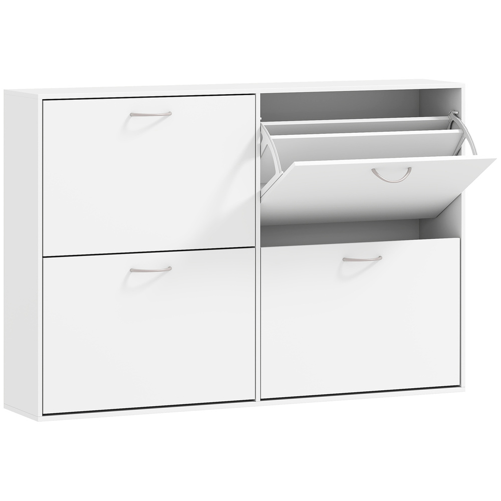 HOMCOM Wooden Modern Design 4 Drawer Shoes Cabinet Pull Down Shelf Storage Organiser - White