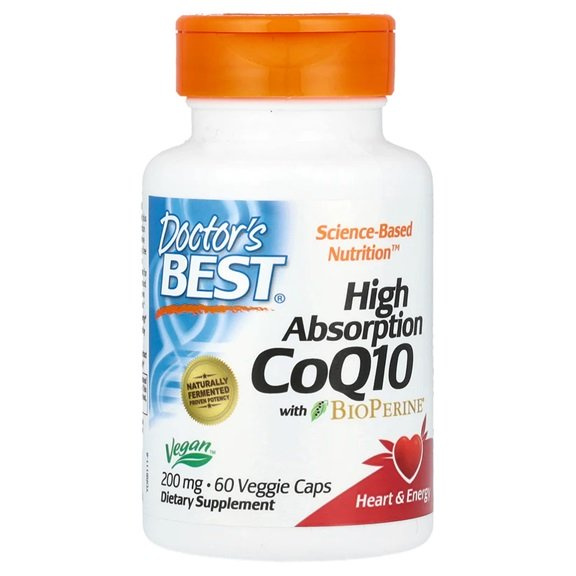Doctor's Best High Absorption CoQ10 with BioPerine 200mg for Heart Health and Cellular Energy 60 Vcaps