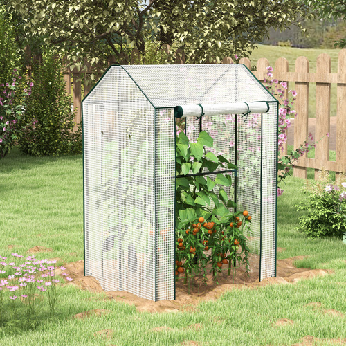 Outsunny Green House, Mini Greenhouse with 2 Roll-up Doors, Vent Holes and Reinforced Cover, 100 x 80 x 150cm
