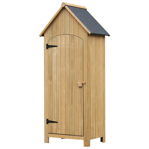Outsunny Wooden Garden Storage Shed with 3 Shelves, Outdoor Tool Storage Cabinet with Tilt Roof and Lockable Door, 77.5 x 54.2 x 179.5 cm, Natural