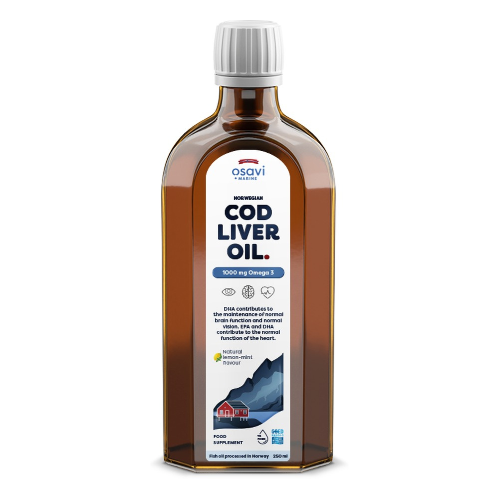 Osavi Norweski Tran z Dorsza 1000mg Omega 3 o Smaku Cytrynowo-Miętowym 250ml