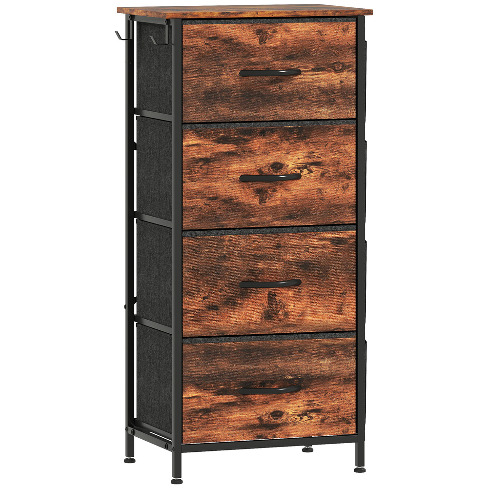 HOMCOM Chest of Four Fabric Drawers - Rustic Brown