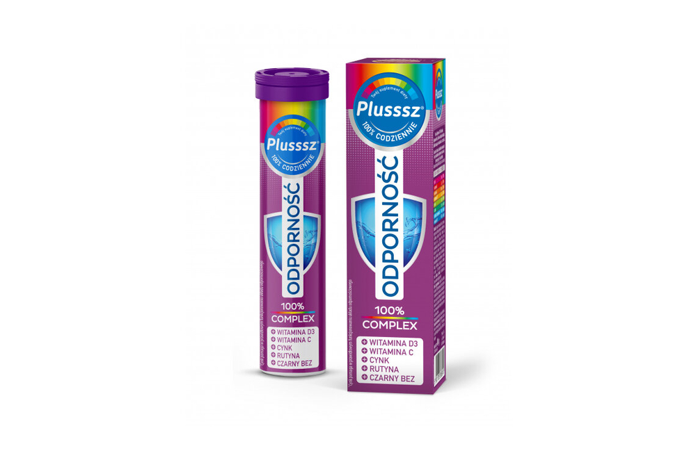 Plusssz Immunity 100% Complex Vitamins D C B12 Zinc and Selenium for Immunity Effervescent Tablets with Raspberry Flavor Black Elderberry 20 Pieces
