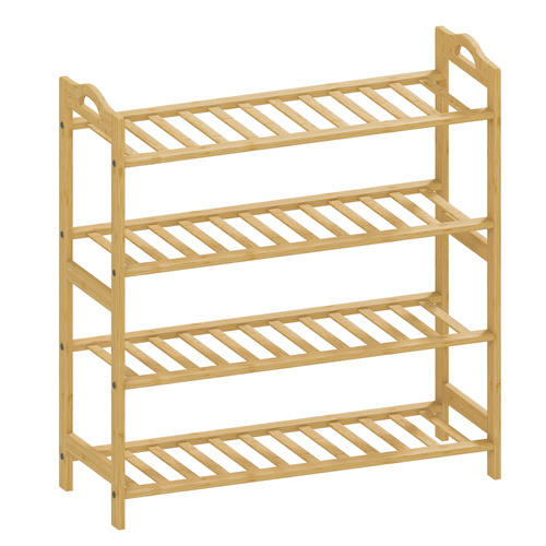 HOMCOM Freestanding Bamboo Shoe Rack, 4-Tier Shoe Shelf Stand for Hallway, Living Room, Bedroom, Natural Wood Finish
