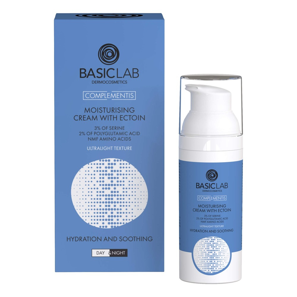 BasicLab Complementis Moisturizing Cream with Ectoine with Ultra-Light Consistency Hydration and Soothing for Day and Night 50ml