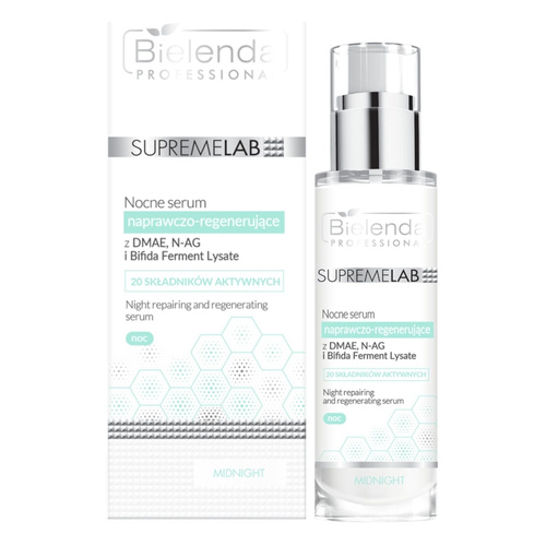 Bielenda Professional Supremelab Nocne Serum Naprawczo – Regenerujące z DMAE N-AG Bifida Ferment Lysate dla Skóry Dojrzałej Suchej i Odwodnionej  30ml