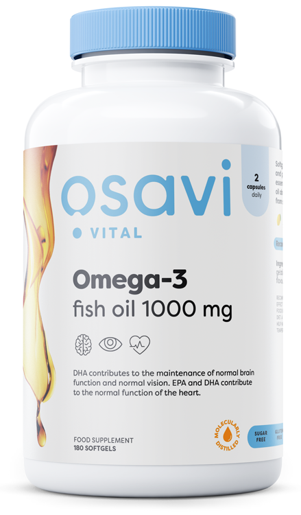 Osavi Omega-3 Olej Rybi 1000mg Smak Cytrynowy na Wsparcie Serca i Mózgu 180 Kapsułek