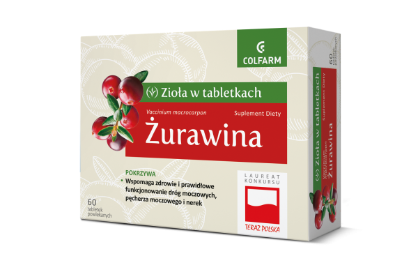 Colfarm Zioła w Tabletkach Żurawina Wspomaga Drogi Moczowe 60 Tabletek