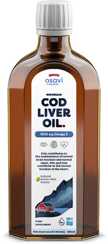 Osavi Norweski Tran z Dorsza 1000mg Omega 3 o Smaku Cytrynowo-Miętowym 250ml