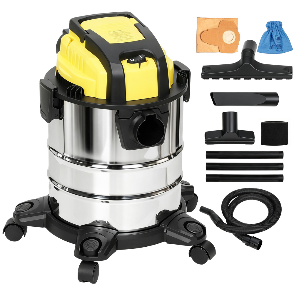HOMCOM Wet and Dry Vacuum Cleaner, 1200W 20L Wet & Dry Vacuum Cleaner w/ Blower, Triple Filters for Workshop, Home, Carpet