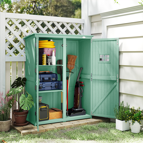 Outsunny Wooden Garden Shed with Two Windows, Tool Storage Cabinet, Outdoor Double Door organiser 127.5L x 50W x 164H cm, Green