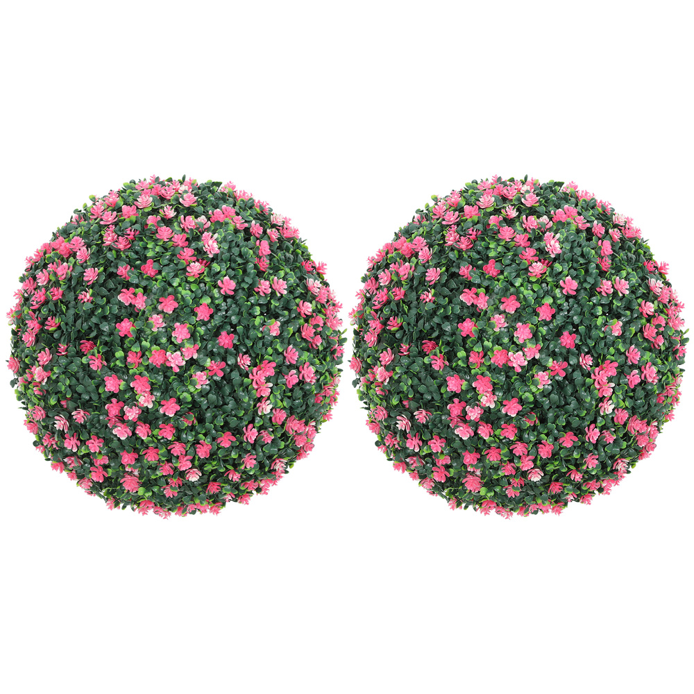 HOMCOM Set of Two Artificial Boxwood Balls Plants - Pink