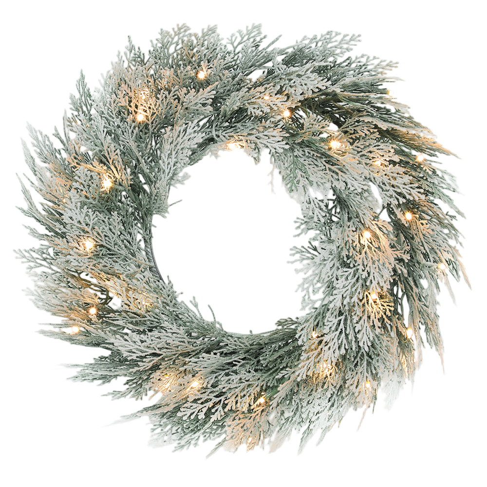 HOMCOM 60cm/ 24inch Flocked Prelit Christmas Wreath