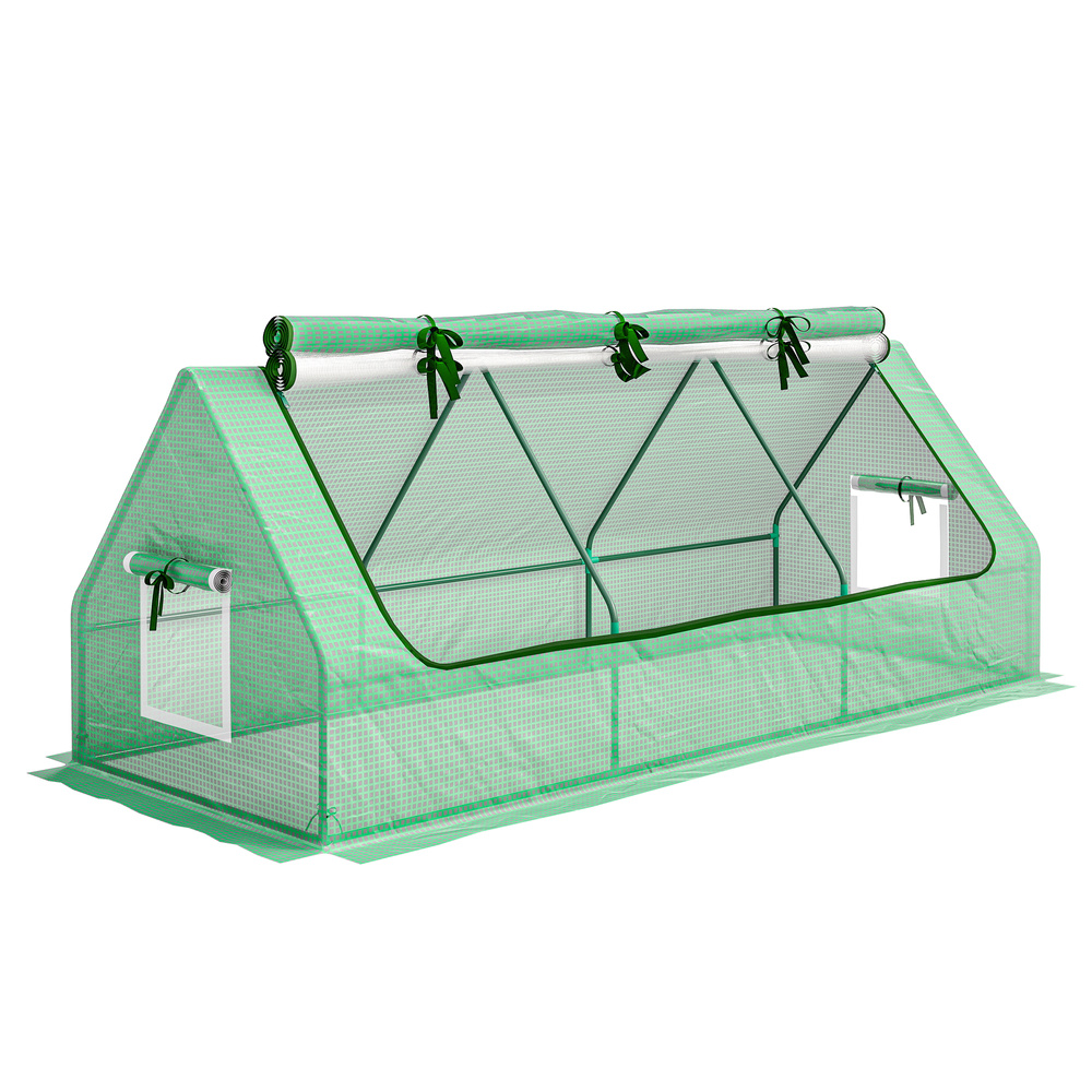 Outsunny Portable Small Polytunnel, Mini Greenhouse with Mesh Windows for Indoor and Outdoor, 240x90x90cm, Green