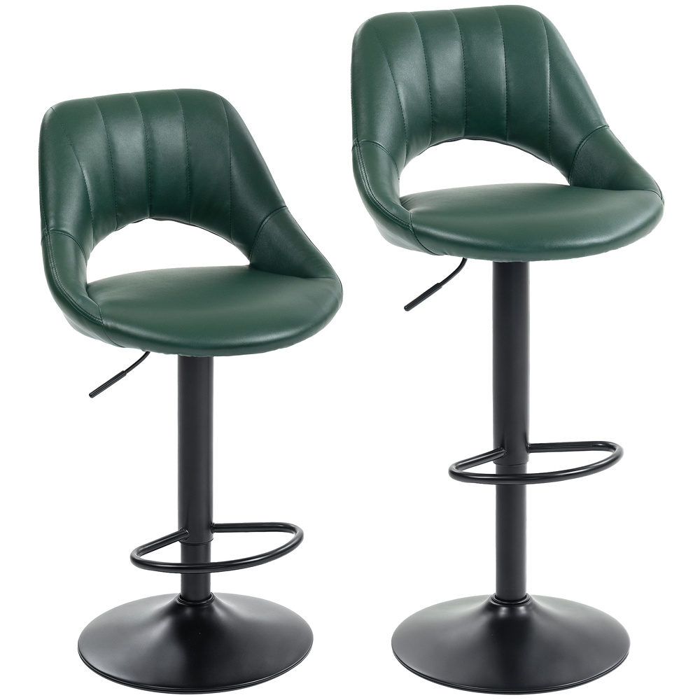 HOMCOM Set of Two Faux Leather Bar Stools - Dark Green