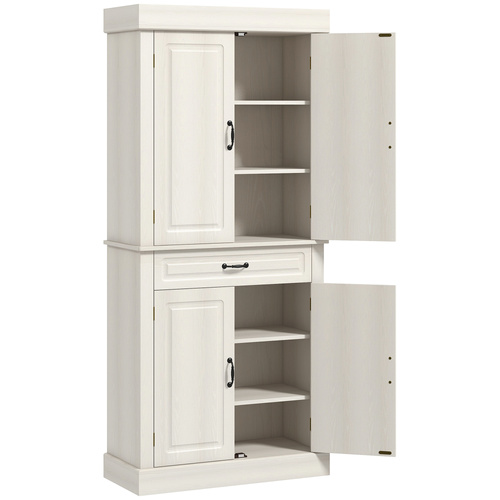 HOMCOM Tall Kitchen Cupboard, Kitchen Pantry Cabinet with Drawer, Shelves, Cream White