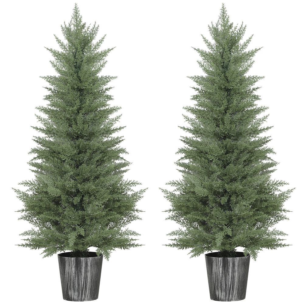 HOMCOM 135cm Artificial Cypress Trees Set of 2, UV Resistant Artificial Plants with Decorative Pot, Fake Plants for Indoor Outdoor Decor, Green