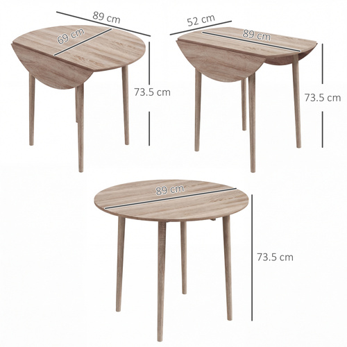HOMCOM Folding Dining Table for 4, Round Drop Leaf Table, Modern Space Saving Small Kitchen Table with Wood Legs for Dining Room, Natural