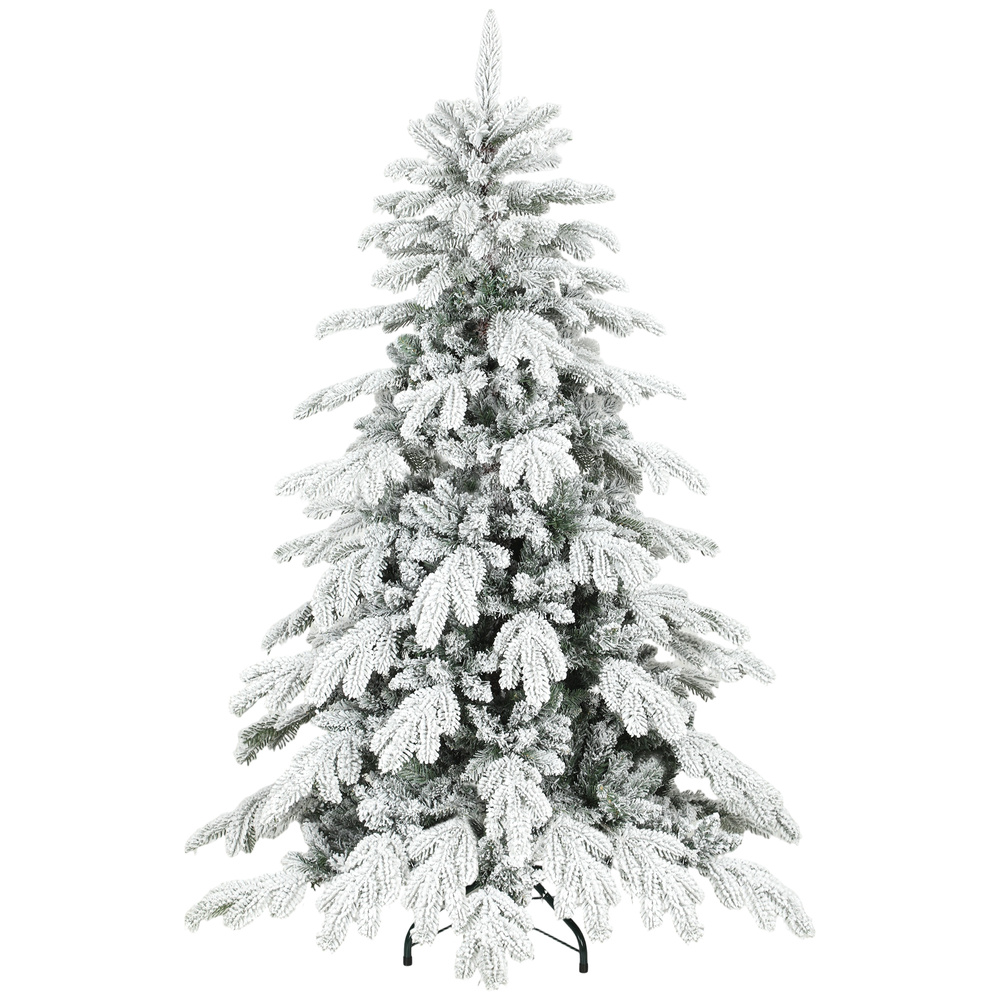 HOMCOM 5ft Super Flocked Christmas Tree - Green/White