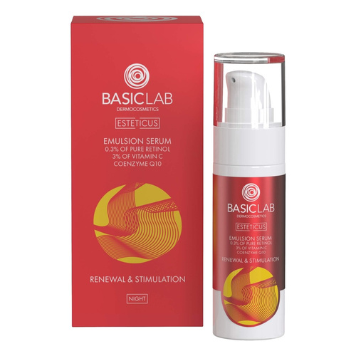 BasicLab Emulsion Serum with 0.3% Pure Retinol 3% Vitamin C Coenzyme Q10 Renewal and Stimulation for Problematic Skin at Night 30ml
