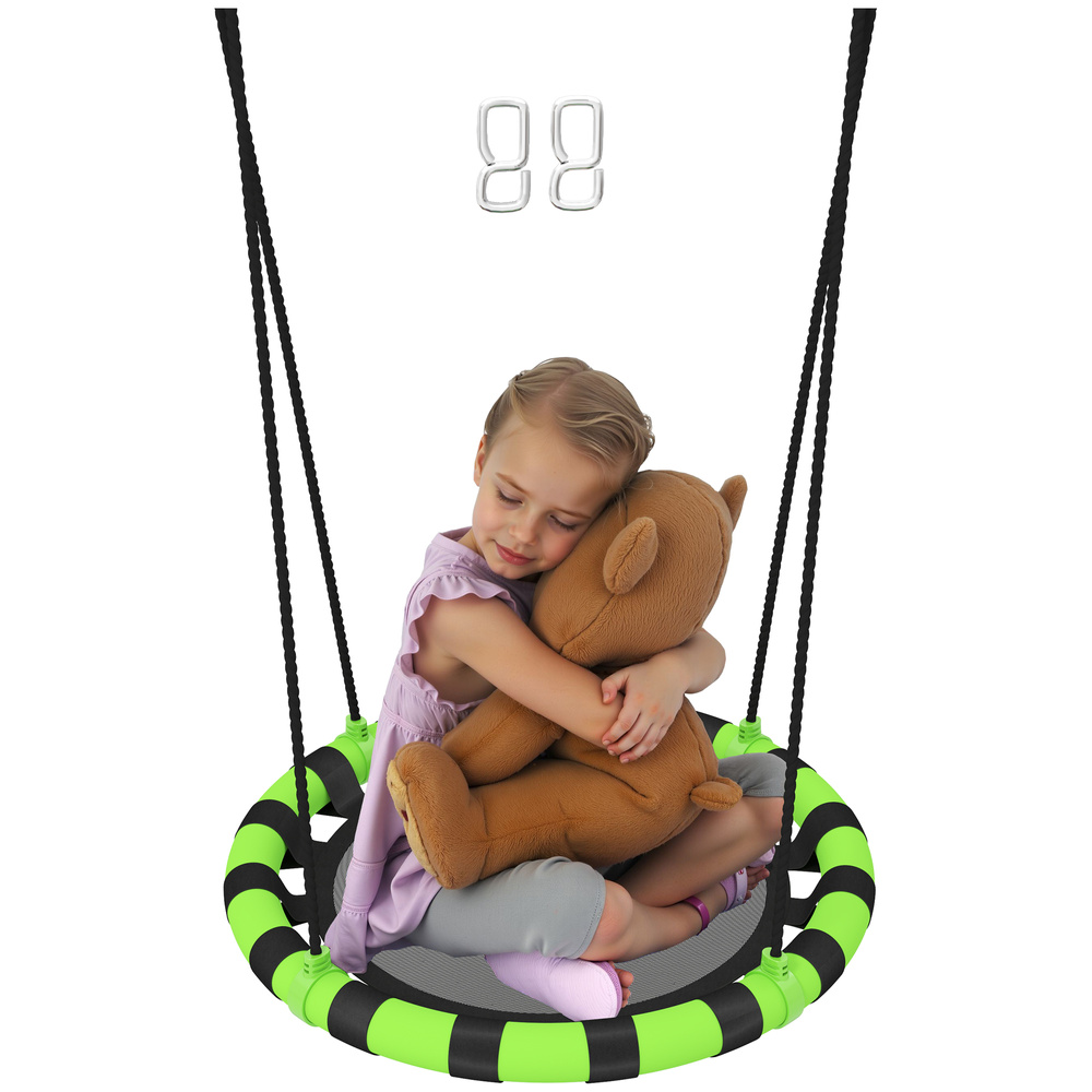 AIYAPLAY 60cm Diameter Kid Nest Swing Seat with Height Adjustable Ropes, for Outdoor, Indoor, Black/Green