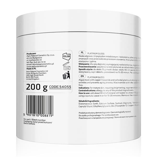 Apis Professional Platinum Gloss Platynowa Maska Algowa z Tripeptydem Midziowym i Niacynamidem 200g