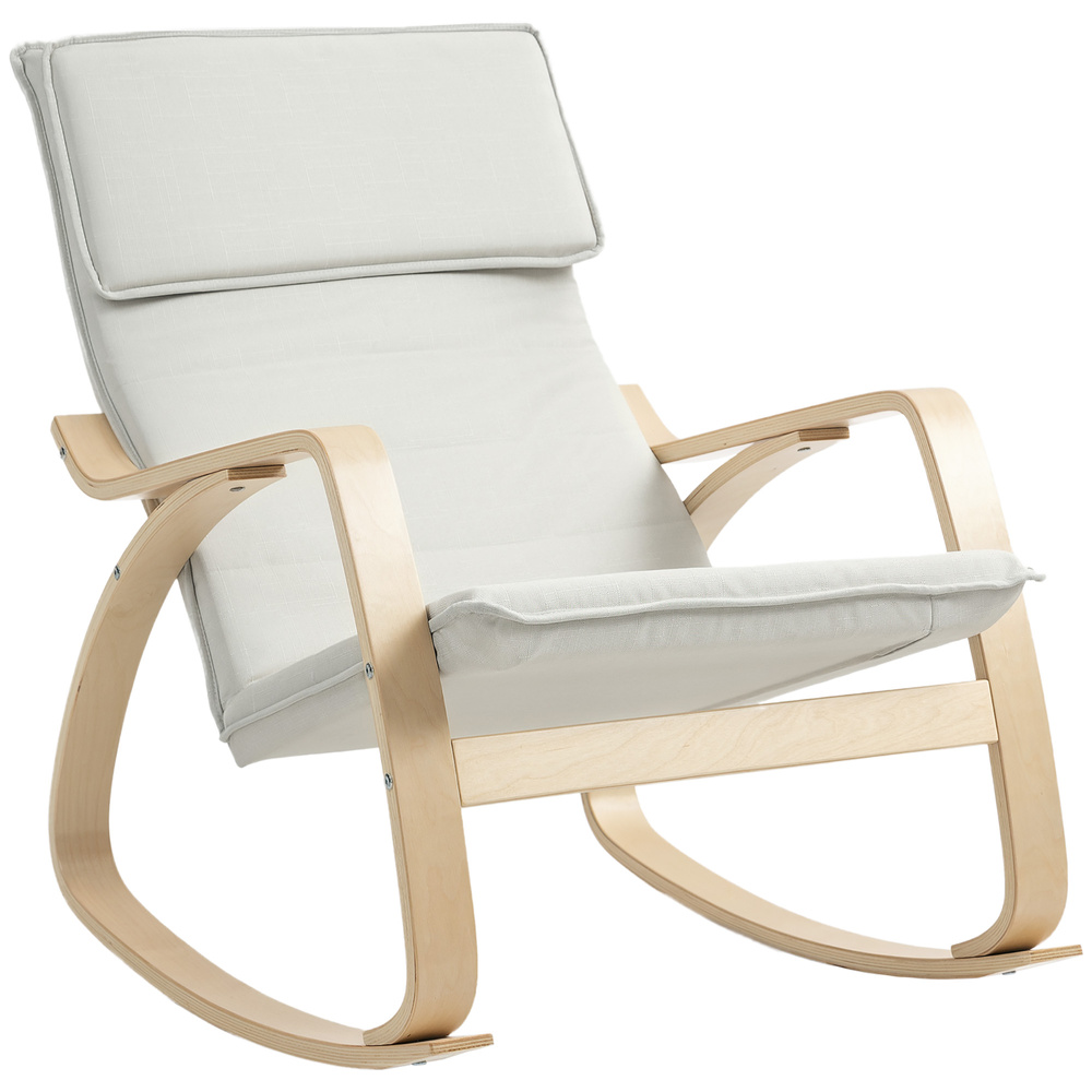 HOMCOM Comfortable Relax Rocking Chair, Upholstered Lounge Chair Recliner with High Back and Headrest for Living Room, Bedroom, Cream White