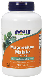 Now Foods Magnesium Malate 1000 mg Wsparcie dla Mięśni Układu Nerwowego i Kości 180 Tabletek