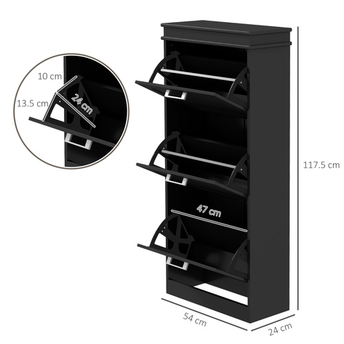 HOMCOM Three-Drawer Minimalistic Shoe Cabinet - Black