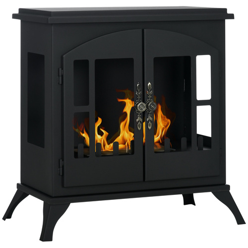 HOMCOM Bioethanol Stove Freestanding Medium-Large 3H Burning Stainless Steel Flame Snuffer for Living Room Black