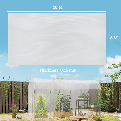 Outsunny 6 X 10m Heavy Duty (150um/6mil) Polypropylene Greenhouse Cover Replacement, UV Resistant Waterproof Plastic Polytunnel Cover, Clear