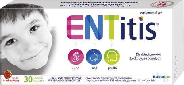 Entitis Pastylki do Ssania dla Dzieci Powyżej 3go Roku Życia o Smaku Truskawkowm 30szt
