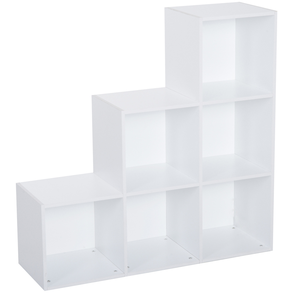 HOMCOM 3-tier Step 6 Cubes Storage Unit Particle Board Cabinet Bookcase Organiser Home Office Shelves - White