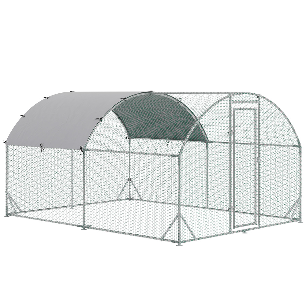 PawHut Walk In Chicken Run Galvanised Chicken Coop Hen Poultry House Cage Pet Playpen Garden with Water-Resist Cover, 2.8 x 3.8 x 2m
