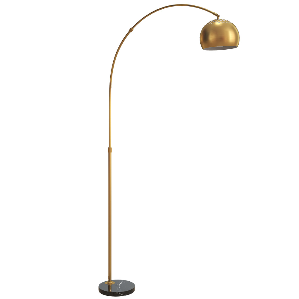 HOMCOM 167cm Arc Floor Lamp for Living Room, Modern Adjustable Standing Lamp with Foot Switch, Faux Black Marble Base and Bell Shade for Home Offices, Bedrooms, Gold Tone