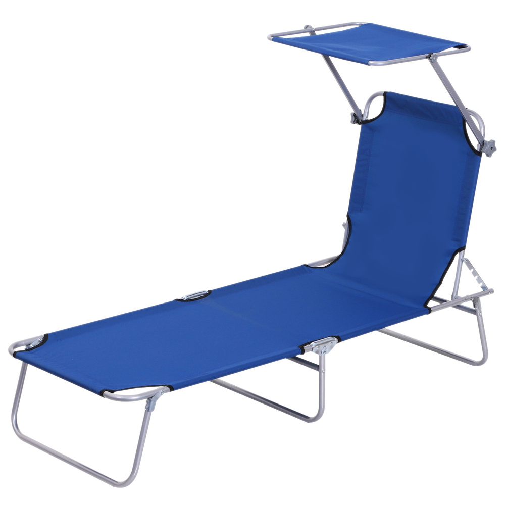 Outsunny Single Sun Lounger, with Awning and Reclining Back - Blue