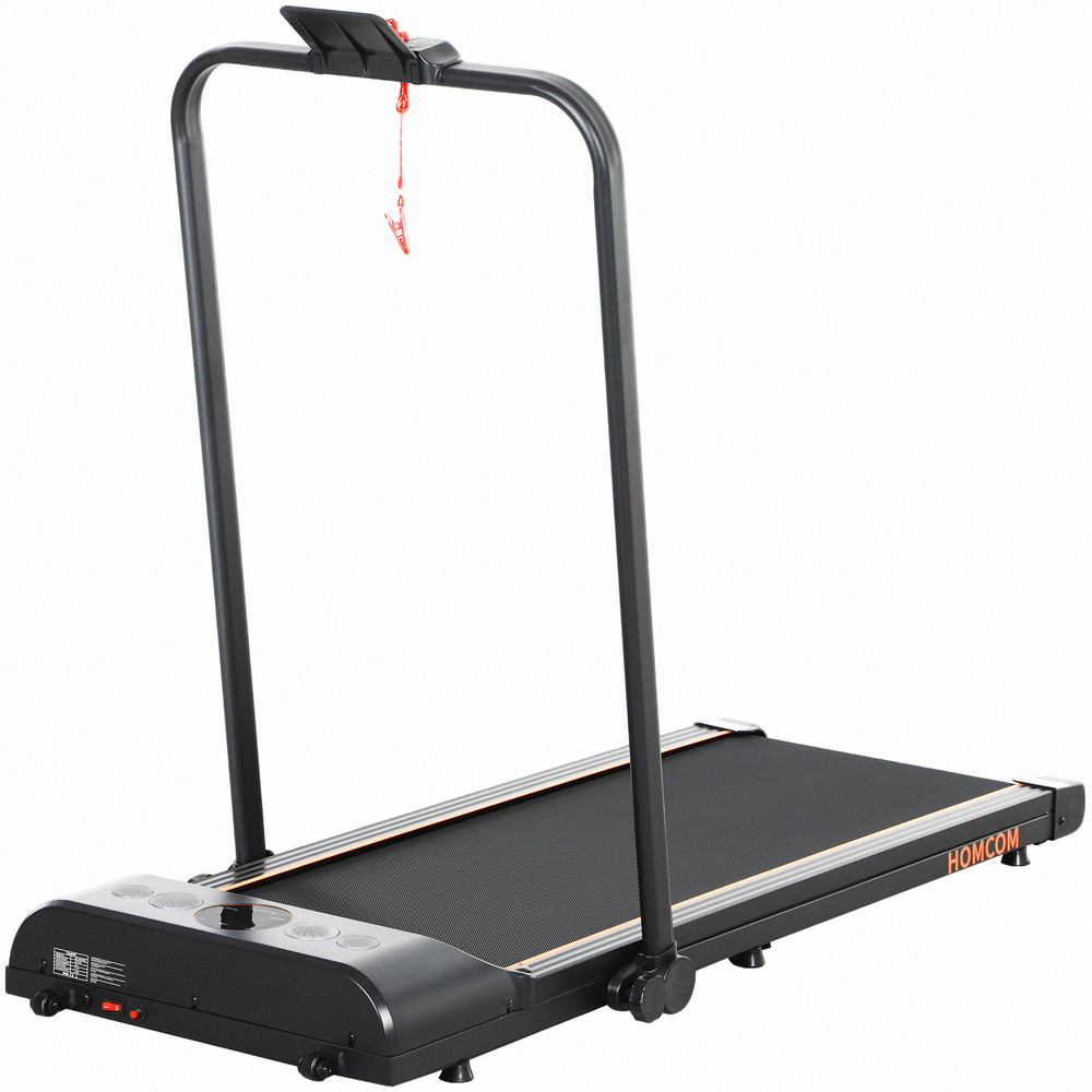 HOMCOM Foldable Walking Treadmill, with LED Display and Wheels, for Home, Office, Fitness Studio, Orange