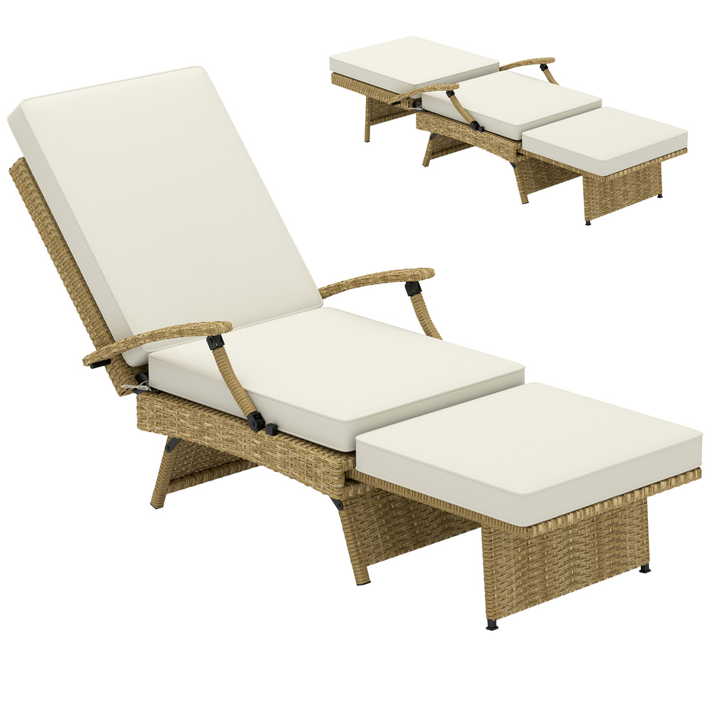 Outsunny 80° Reclining Rattan Lounger - White/Beige
