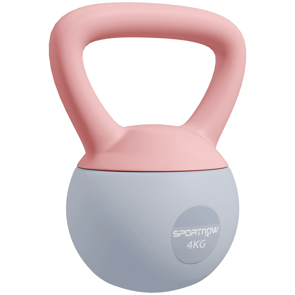 SPORTNOW 4KG Soft Kettlebell, Kettlebell with Non-Slip Handle for Home Gym, Weight Lifting, Strength Training, Pink/Grey