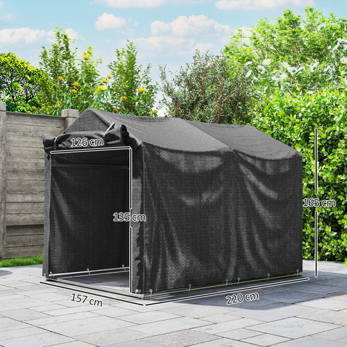 Outsunny 2.2 x 1.6 m Garden Storage Tent, Waterproof Anti-UV Bike Tent with Roll-up Zipper Door, Galvanised Outdoor Storage Shelter Carport for Bike, Motorbike, Garden Tools, Black
