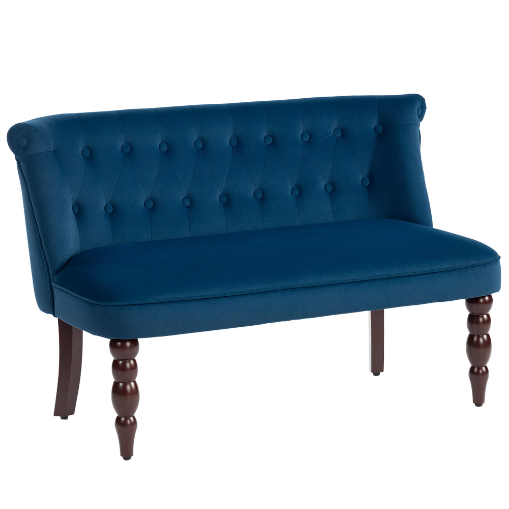 HOMCOM Velvet 2 Seater Sofa, Button Tufted Wingback Loveseat with Rubber Wood Legs for Living Room, Bedroom, Dark Blue
