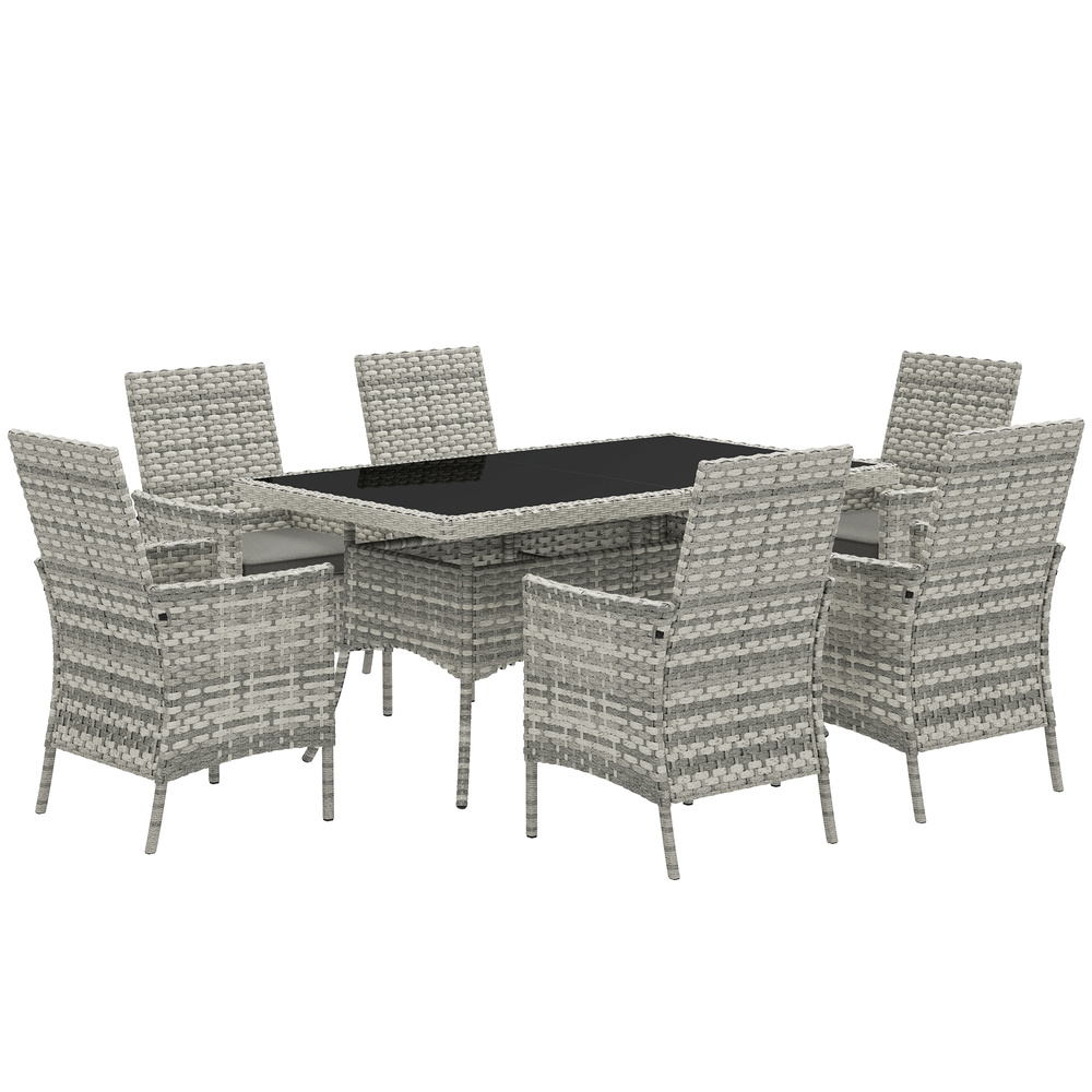 Outsunny Seven-Piece Rattan Dining Set - Mixed-Grey
