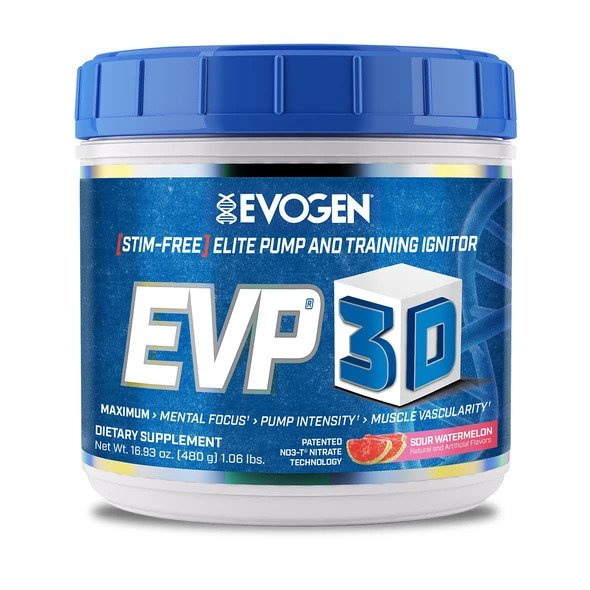 Evogen EVP 3D Sour Watermelon Stim-Free Pre-Workout Powder For Muscle Pump and Focus 480g