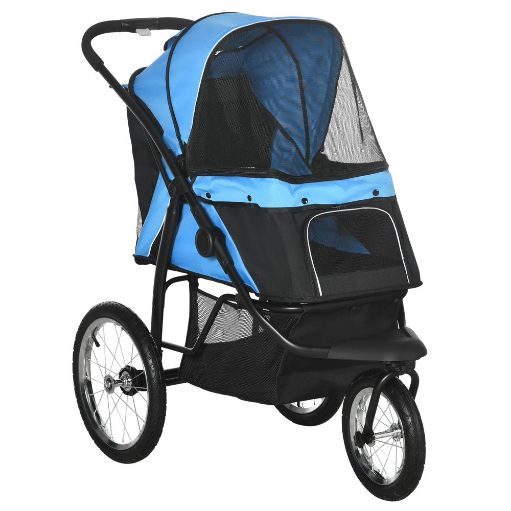 PawHut Foldable Pet stroller, Dog Buggy with Three Wheels, for Small/Medium Dogs, Blue