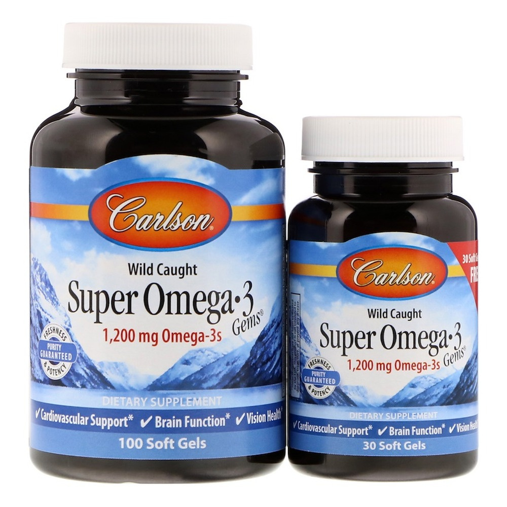 Carlson Labs Wild Caught Super Omega-3 Gems Kapsułki softgel z olejem rybim, 1200mg 100 + 30 kapsułek softgel