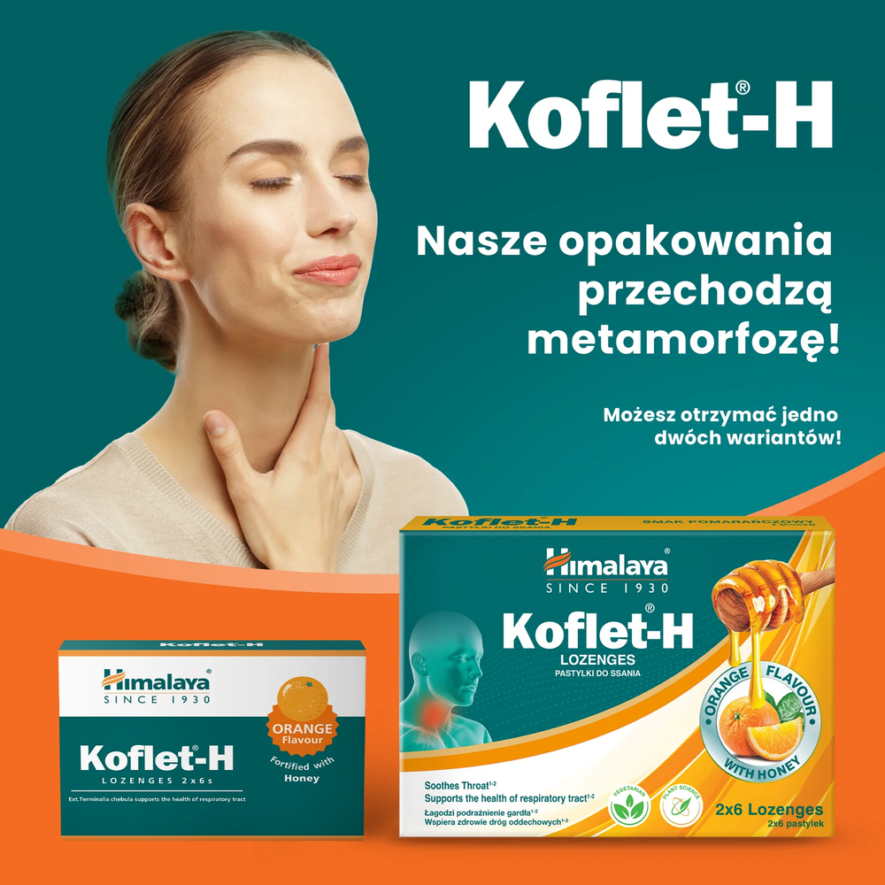 Himalaya Koflet-H Pomarańcza Wspiera Zdrowie Dróg Oddechowych 12 Pastylek do Ssania