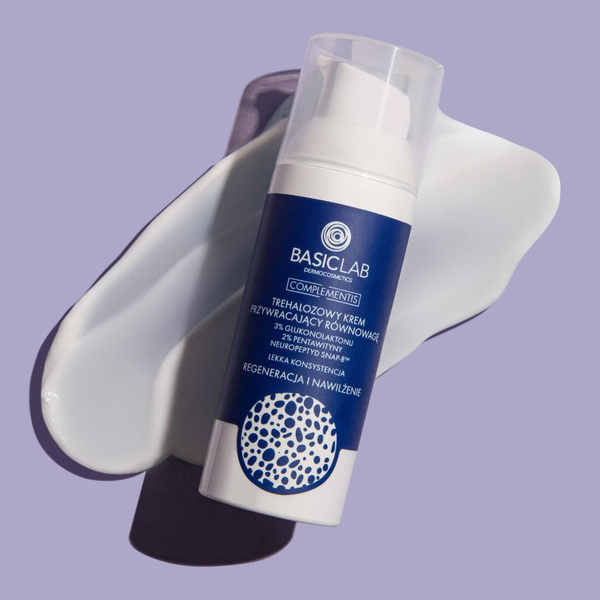 BasicLab Trehalose Light Balancing Cream  3% Gluconolactone & 2% Pentavitin for Skin Regeneration & Hydration - 50ml