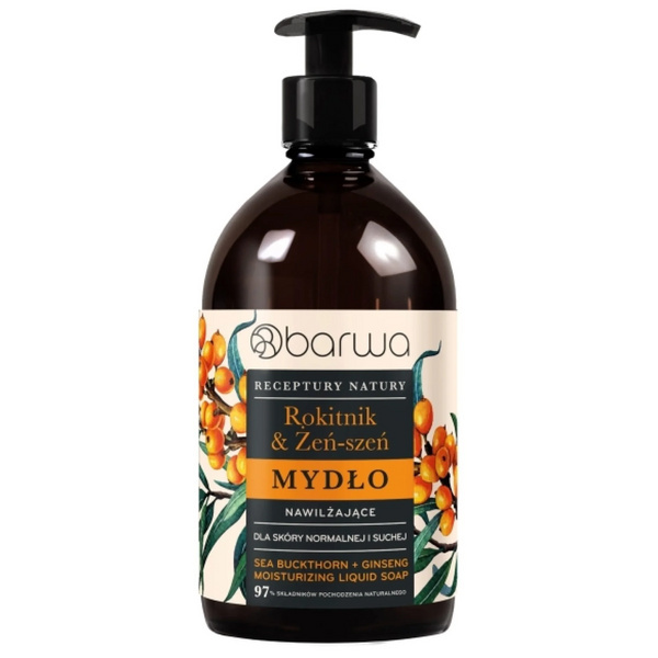 Barwa Receptury Natury Nawilżające Mydło w Płynie Rokitnik Żeń-Szeń dla Skóry Normalnej i Suchej 480ml